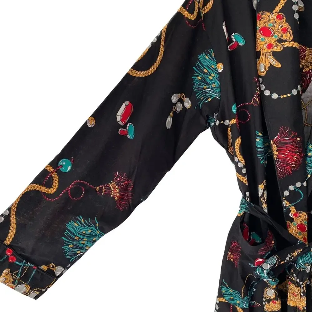 Vintage Shady Character NYC Rare 80s Black Cotton Jeweled Bath Robe size 4